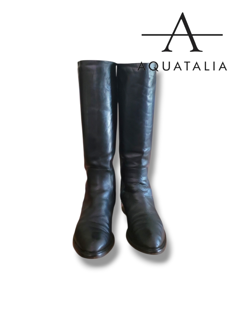 Aquatalia Geneva Calf Elastic Womens Black Leather Zipper Knee High Riding Boots - Picture 6 of 14